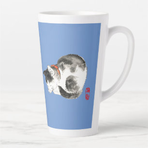 Sleeping Japanese Cat Black and White Latte Mug