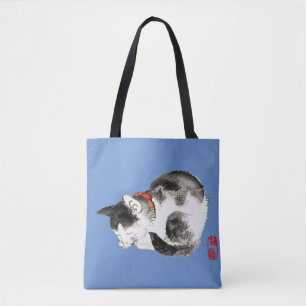 Sleeping Japanese Cat Black and White Tote Bag