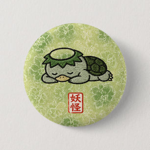 Sleeping Kappa Pin Button Cute Japanese Yokai Ba