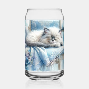 Sleeping Kitten Blue Cottagecore Dream Can Glass