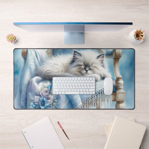 Sleeping Kitten Blue Cottagecore Dream Desk Mat