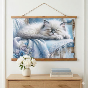 Sleeping Kitten Blue Cottagecore Dream Hanging Tapestry