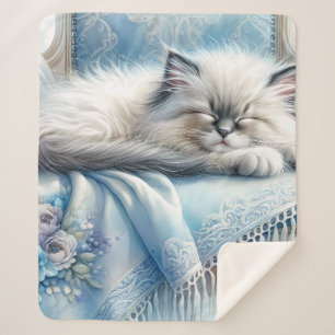 Sleeping Kitten Blue Cottagecore Dream Sherpa Blanket