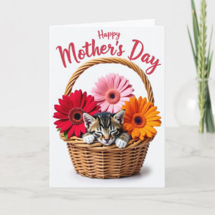 Sleeping Kitten Floral Mothers Day Card