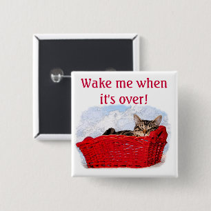 Sleeping Kitten In Bright Red Basket 15 Cm Square Badge