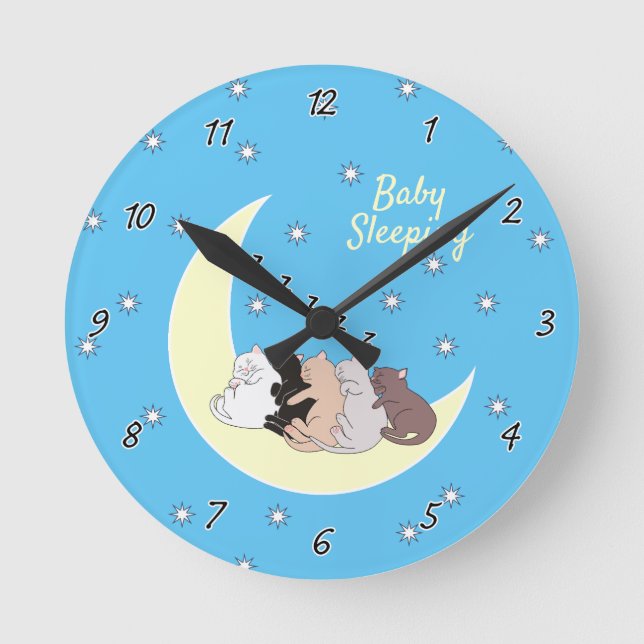 Sleeping Kitties Customizable Numbered Round Clock (Front)
