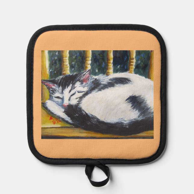 sleeping kitting on chair Oven Mitts & Pot Holders (Front)