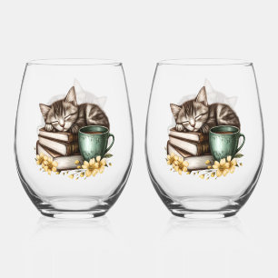 Sleeping Kitty Precious Kitty Stemless Wine Glass