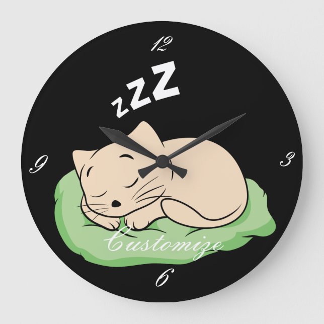 Sleeping Kitty Thunder_Cove Large Clock (Front)