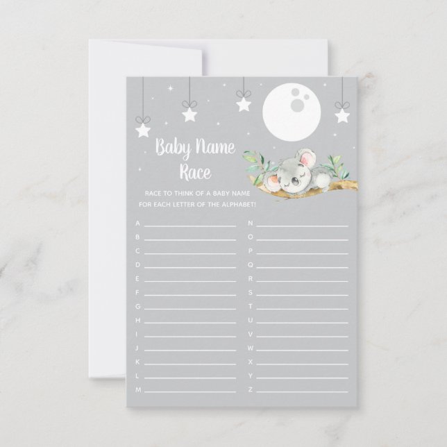 Sleeping Koala Baby Shower Game Baby Name Race Invitation (Front)