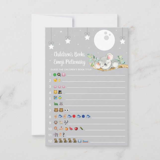 Sleeping Koala Baby Shower Game Emoji Pictionary Invitation (Front)