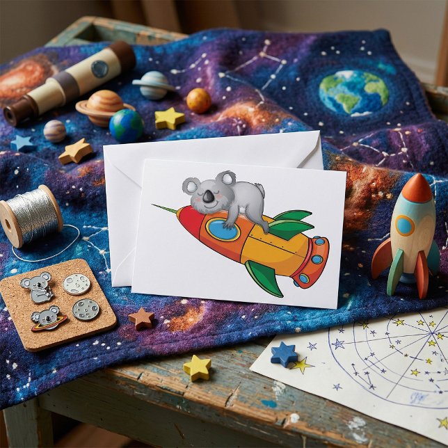 Sleeping Koala on Colourful Rocket  Invitation (Creator Uploaded)