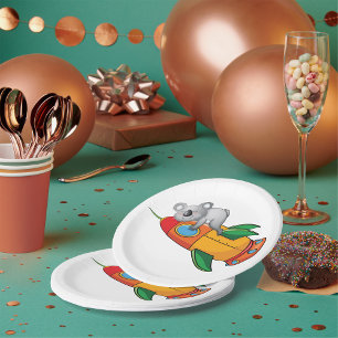 Sleeping Koala on Colourful Rocket  Paper Plate