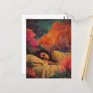 Sleeping Lady under the Sea Surreal Mixed media Postcard