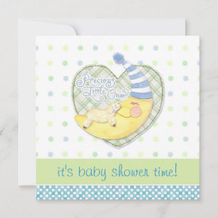 Sleeping Lamb and Man in the Moon Baby Shower ann. Invitation