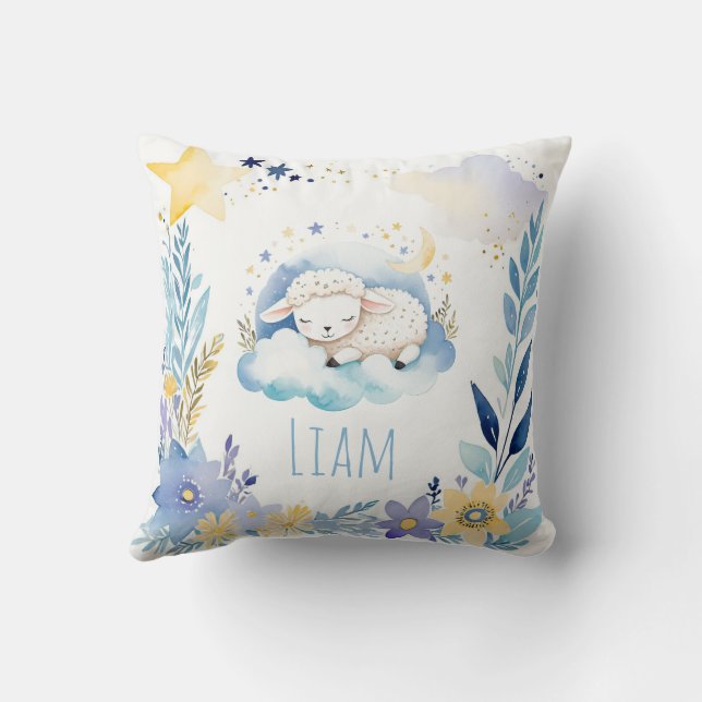 Sleeping Lamb Boho Name Nursery Pillow (Back)