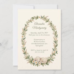 Sleeping Lamb Daisy Frame Baby Shower Invitation