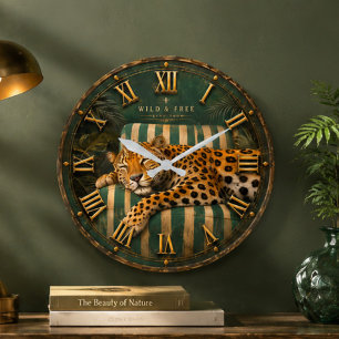 Sleeping Leopard Luxury Jungle  Large Clock