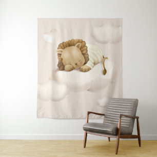 Sleeping Lion Virtual Shower Backdrop Tapestry
