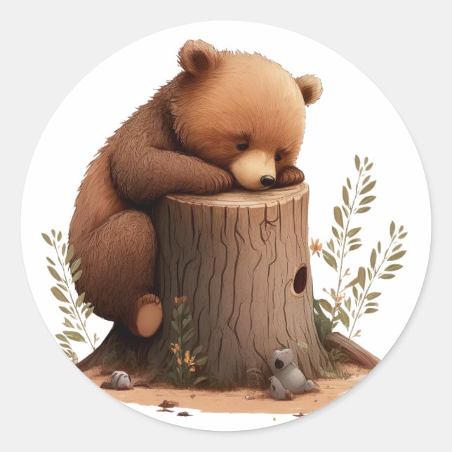 Sleeping Little Bear  Classic Round Sticker (Front)