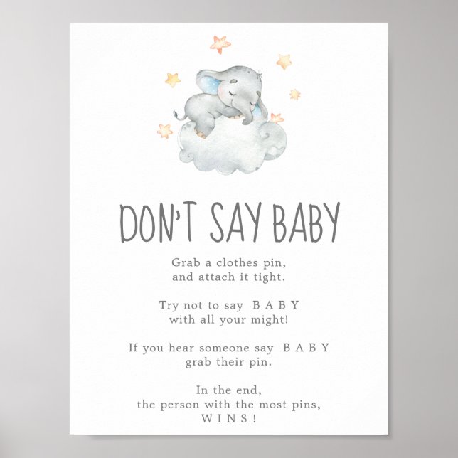 Sleeping Little Elephant Boy Don't Say Baby Game Poster (Front)