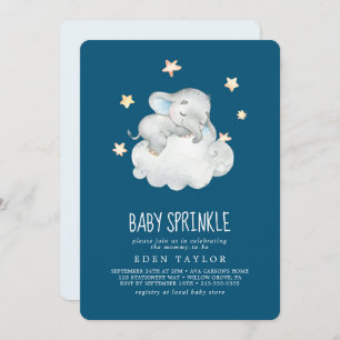 Sleeping Little Elephant Boy   Navy Baby Sprinkle Invitation
