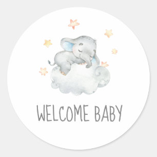 Sleeping Little Elephant Boy Welcome Baby Shower Classic Round Sticker