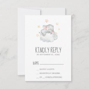 Sleeping Little Elephant Girl Baby Shower RSVP