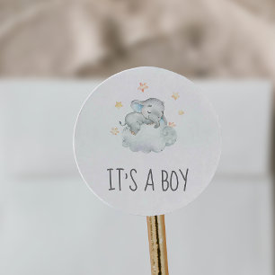 Sleeping Little Elephant It's A Boy Baby Shower Classic Round Sticker