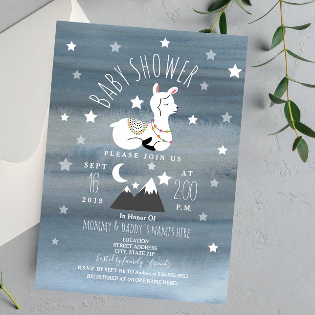Sleeping Llama Baby Mountains Stars Baby Shower Invitation (Creator Uploaded)