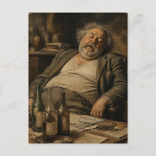 Sleeping Man and Wine Bottles Postcard