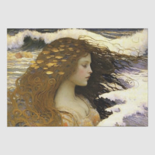 Sleeping Mermaid Dreaming of Golden Sea Shells Tissue Paper