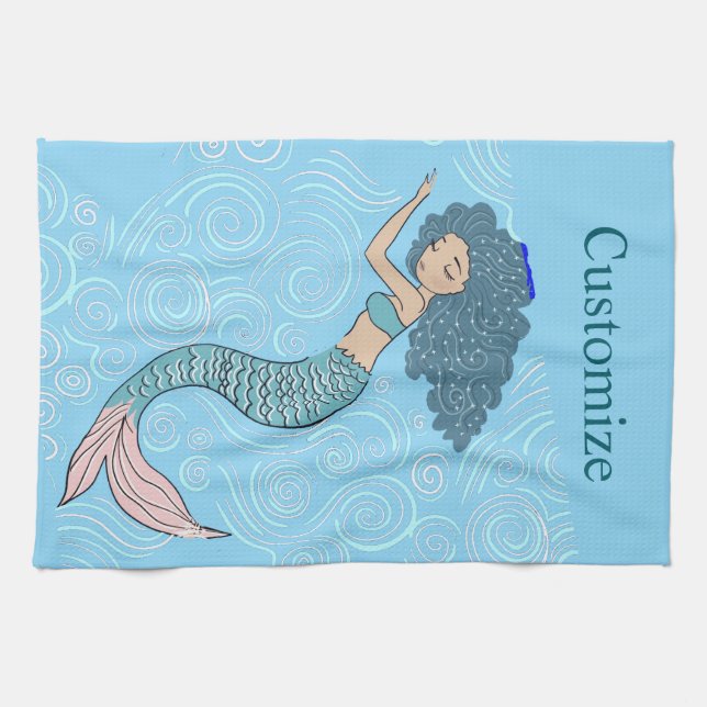 Sleeping Mermaid Thunder_Cove Tea Towel (Horizontal)
