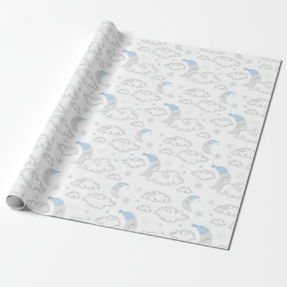 Sleeping Moon & Clouds Baby Shower Patterns Wrapping Paper