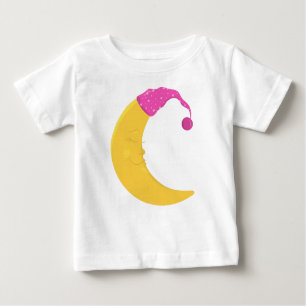 Sleeping Moon, Cute Moon, Yellow Moon, Nightcap Baby T-Shirt