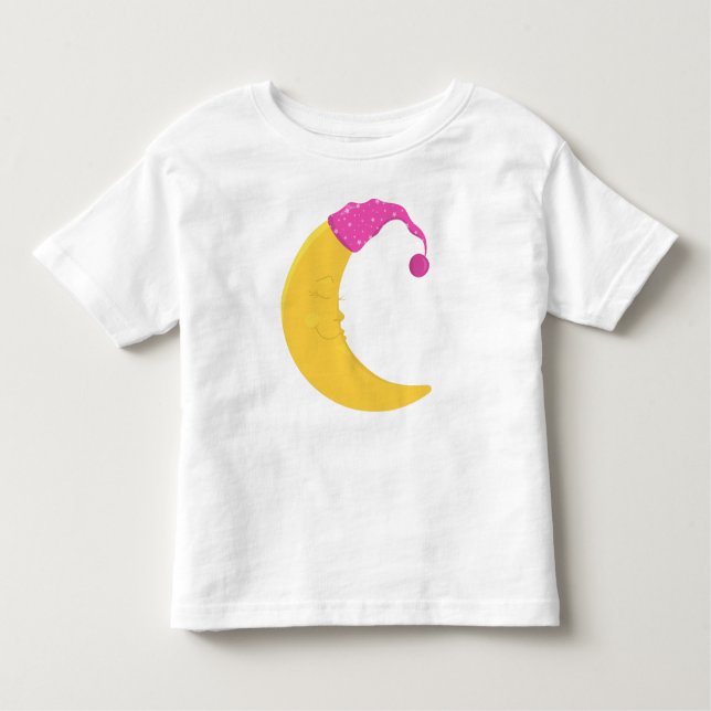 Sleeping Moon, Cute Moon, Yellow Moon, Nightcap Toddler T-Shirt (Front)