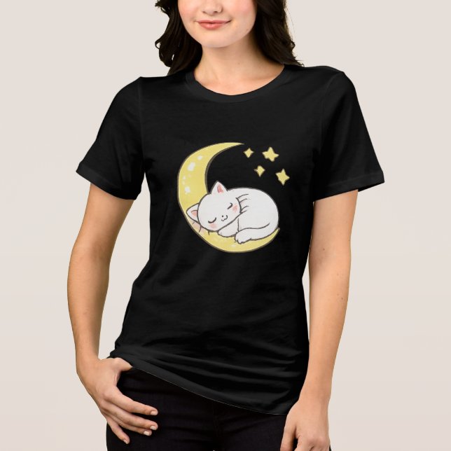 Sleeping Moon Kitten Tri-Blend Shirt (Front)