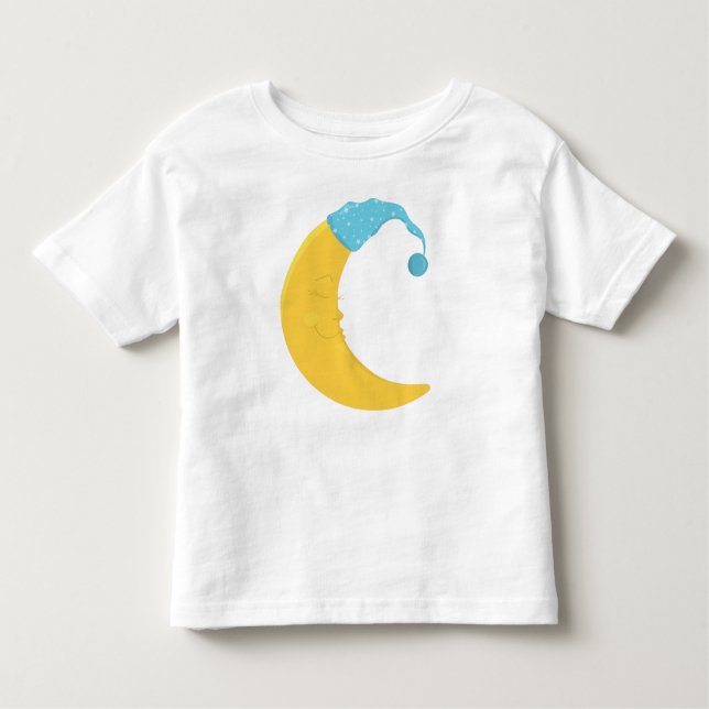 Sleeping Moon, Yellow Moon, Cute Moon, Nightcap Toddler T-Shirt (Front)