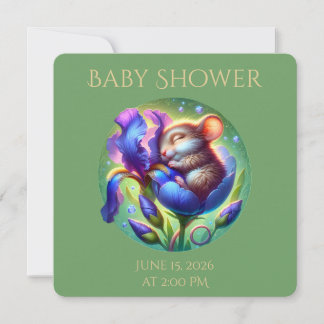 Sleeping Mouse in Flower Cute Baby Animal Invitation