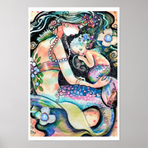 Sleeping Mum and child Mermaid ART Poster
