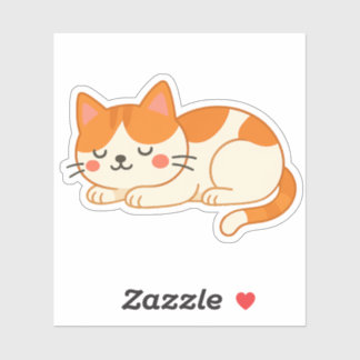 Sleeping Orange and White Cat – Cute Cartoon Style