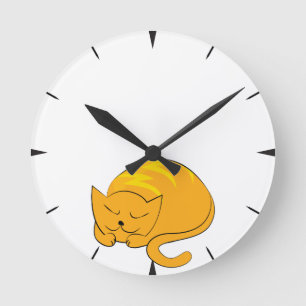 Sleeping Orange Cat Round Clock