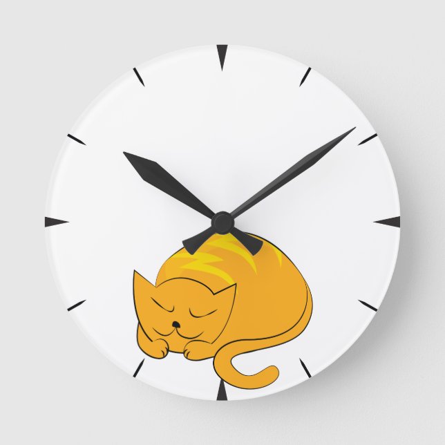 Sleeping Orange Cat Round Clock (Front)