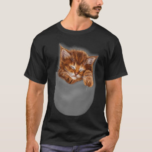 Sleeping Orange Kitten Cat in Pocket  T-Shirt