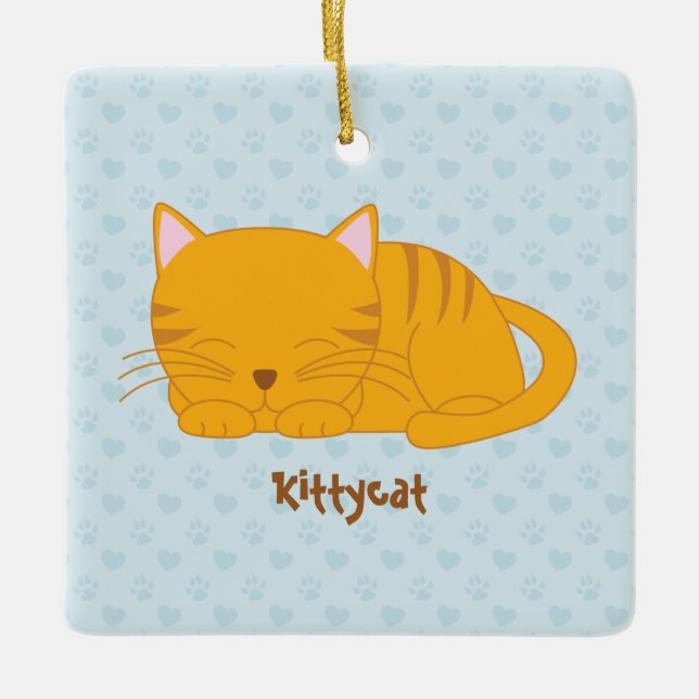 Sleeping Orange Tabby Cat Ceramic Tree Decoration (Front)