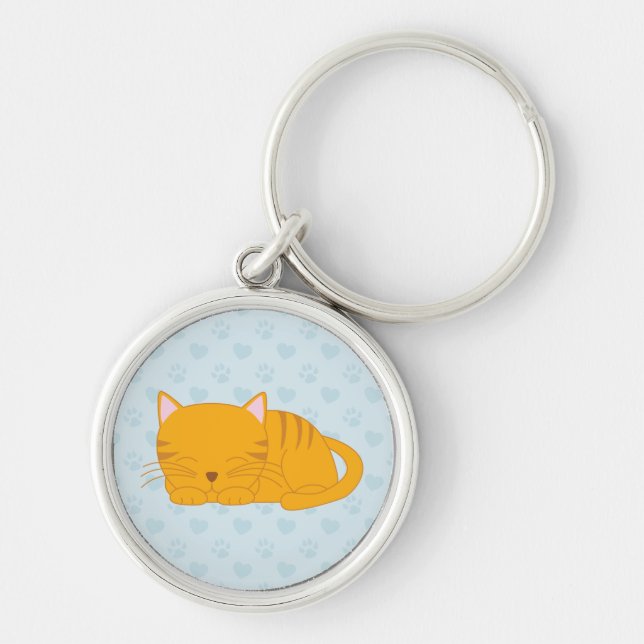 Sleeping Orange Tabby Cat Key Ring (Front)