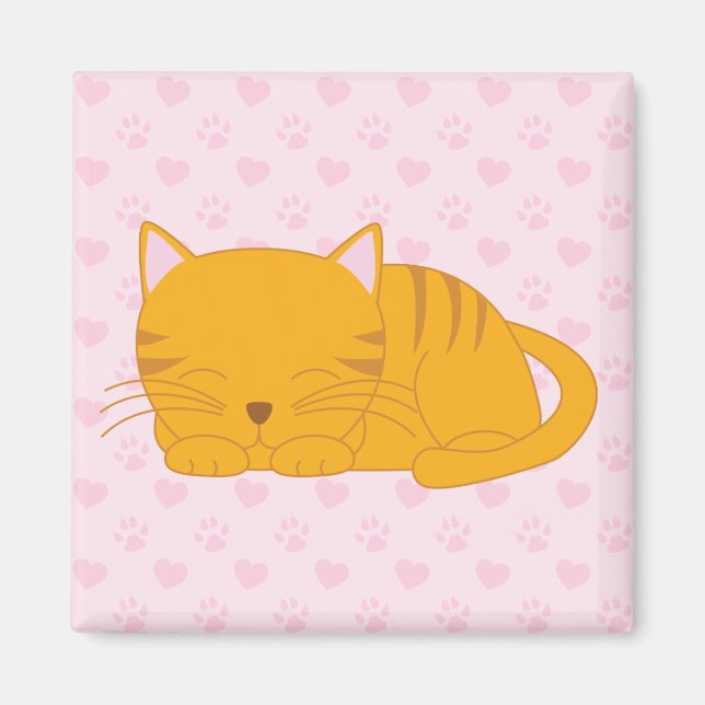 Sleeping Orange Tabby Cat Magnet (Front)
