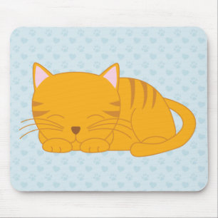 Sleeping Orange Tabby Cat Mouse Pad