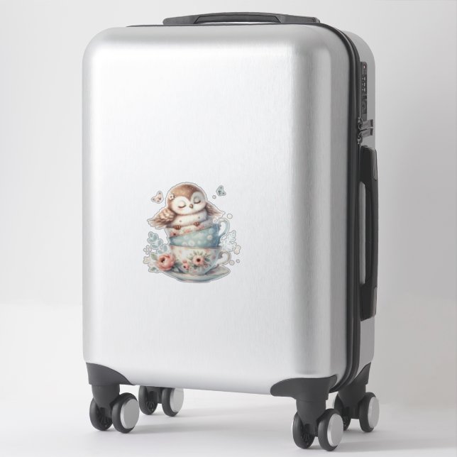 Sleeping Owl in Stacked Floral Teacups (Suitcase)