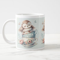 Sleeping Owl in Stacked Floral Teacups